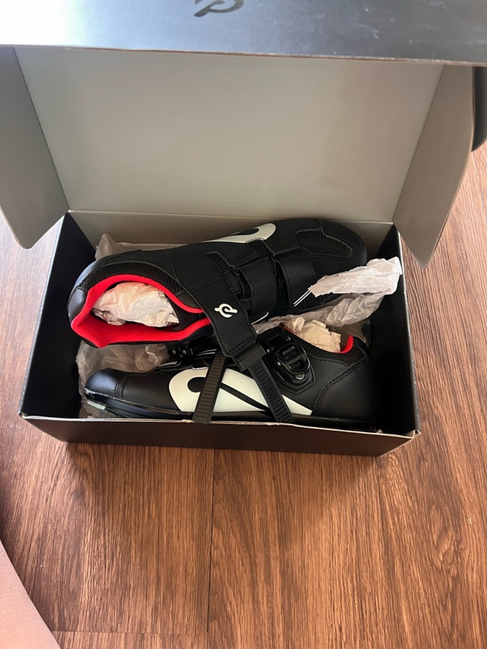 Peloton Women's Black White Athletic Cycling Shoes with Red Lining
